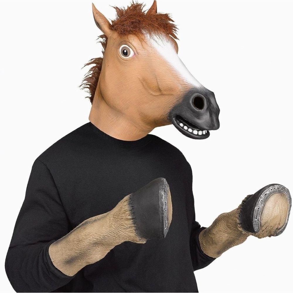 Brown Horse Deluxe Full Head Latex Mask & Hooves